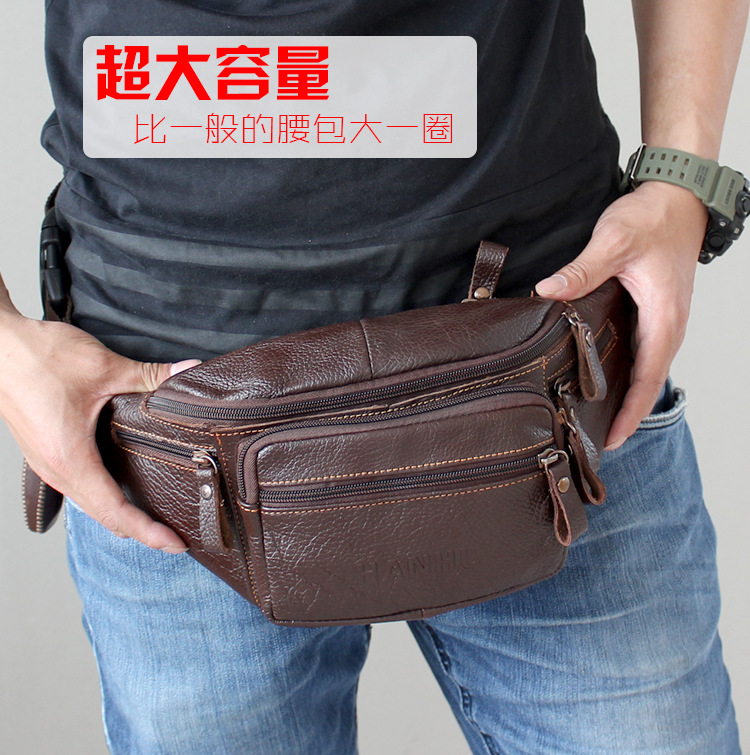 Running Gear Kit - Genuine Cowhide Leather Waist Bag Men
